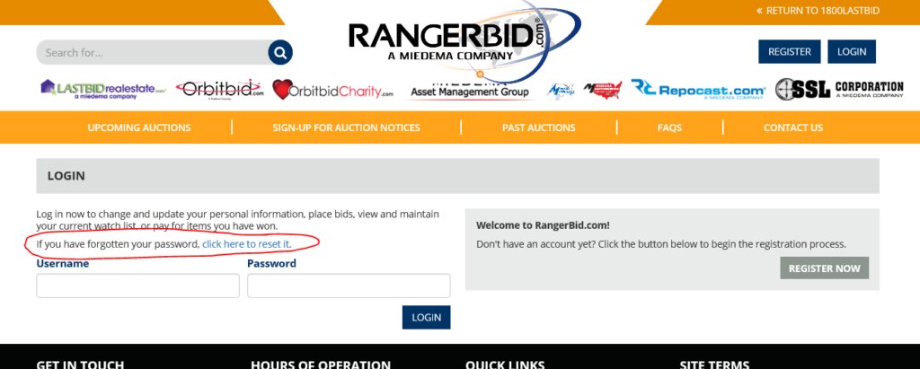 ranger bid reset password